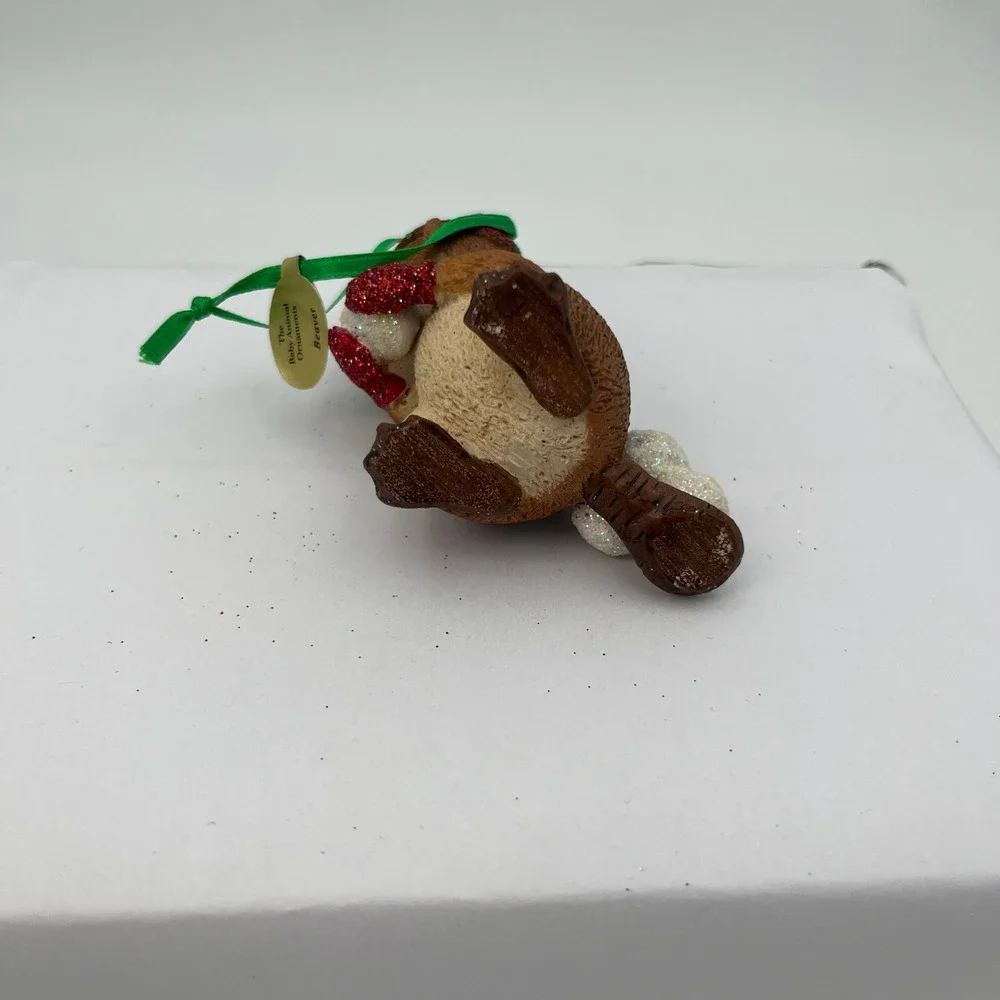Danbury Mint Ornament Brown Beaver Glitter Snowball Christmas Holiday Decor